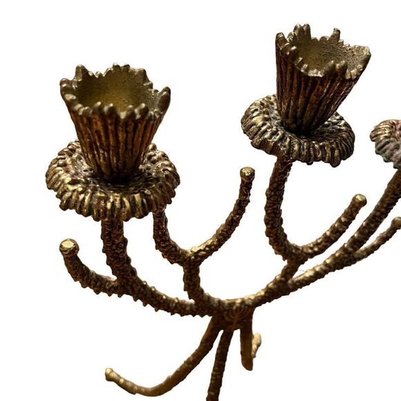 Vintage Brass Shabbat Candelabra Candle Holder by Wainberg Israel 1960s/1970s - Picture 2 of 12